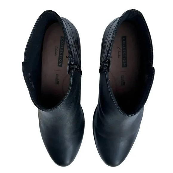 Clarks Artisan Ankle Boots Black Leather Alligator Booties Heel Women's Size 10 - Picture 5 of 9